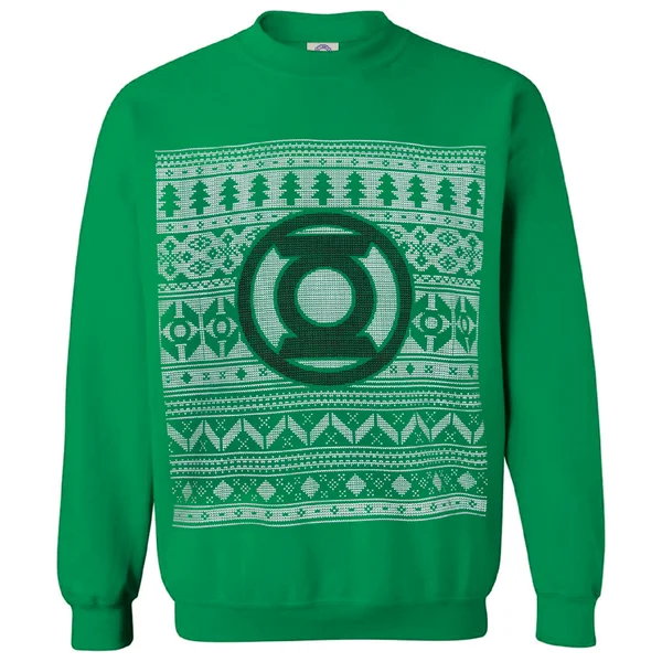 DC Comics Men's Green Lantern Christmas Fairisle Sweatshirt - Green 1 DC Comics Men's Green Lantern Christmas Fairisle Sweatshirt - Green