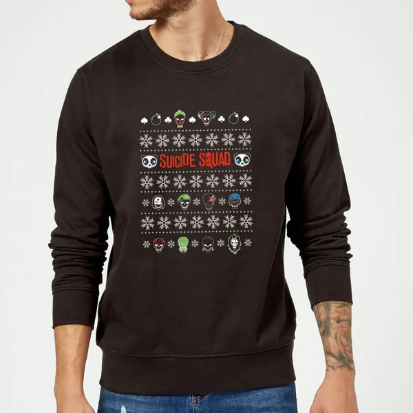 DC Comics Suicide Squad Harley Joker Panda Faces Black Christmas Sweater 3 DC Comics Suicide Squad Harley Joker Panda Faces Black Christmas Sweater - Image 3