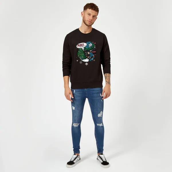 DC Comics Originals Superman Peace On Earth Black Christmas Sweater 3 DC Comics Originals Superman Peace On Earth Black Christmas Sweater - Image 3