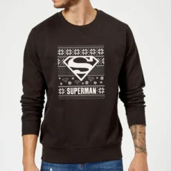 DC COMICS DC Superman Christmas Knit Logo Black Christmas Sweater -JD Looney Shop 11576070 1205093131094736