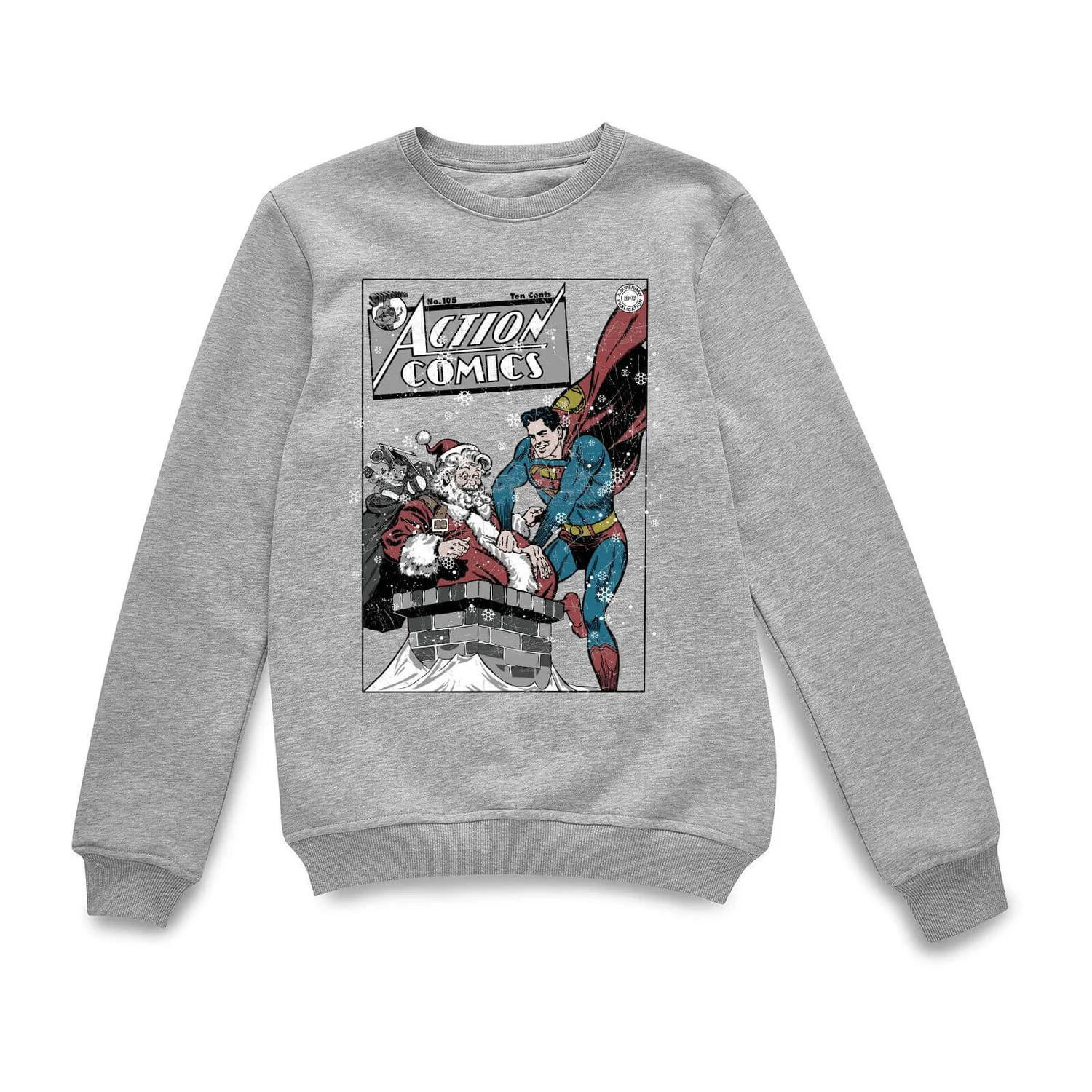 DC Comics Originals Superman Action Comics Grey Christmas Sweater 1 DC Comics Originals Superman Action Comics Grey Christmas Sweater