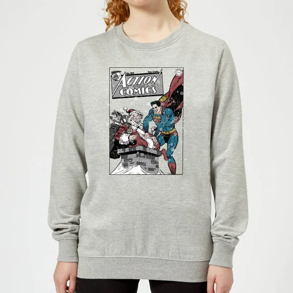 DC Comics Originals Superman Action Comics Grey Christmas Sweater 2 DC Comics Originals Superman Action Comics Grey Christmas Sweater - Image 2