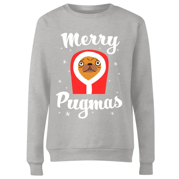 Merry Pugmas Women's Christmas Jumper - Grey 4 Merry Pugmas Women's Christmas Jumper - Grey - Image 4
