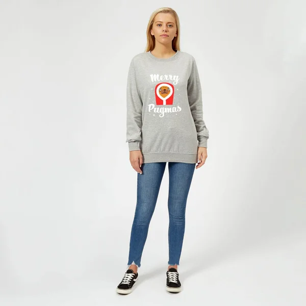 Merry Pugmas Women's Christmas Jumper - Grey 3 Merry Pugmas Women's Christmas Jumper - Grey - Image 3