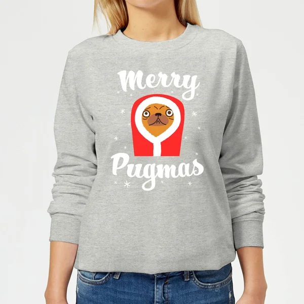 Merry Pugmas Women's Christmas Jumper - Grey 1 Merry Pugmas Women's Christmas Jumper - Grey