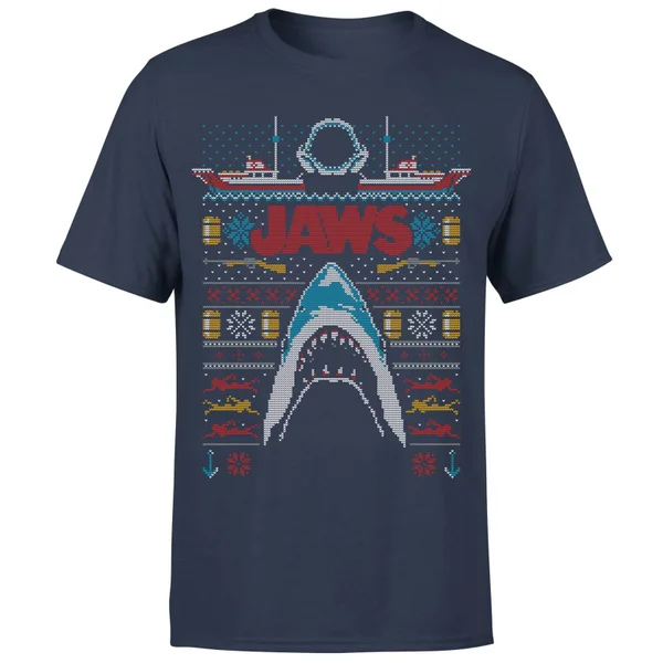 Jaws Fairisle Men's Christmas T-Shirt - Navy 1 Jaws Fairisle Men's Christmas T-Shirt - Navy