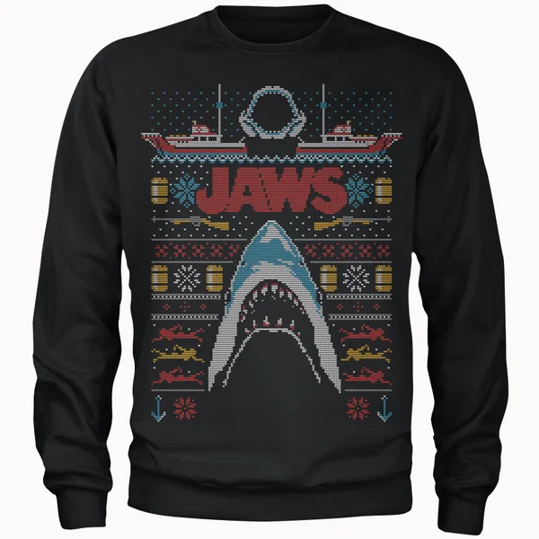 Jaws Fairisle Men's Christmas Sweater - Black 1 Jaws Fairisle Men's Christmas Sweater - Black