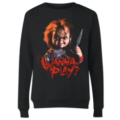 Chucky Wanna Play? Women's Christmas Jumper - Black -JD Looney Shop 11908207 8354626338500128
