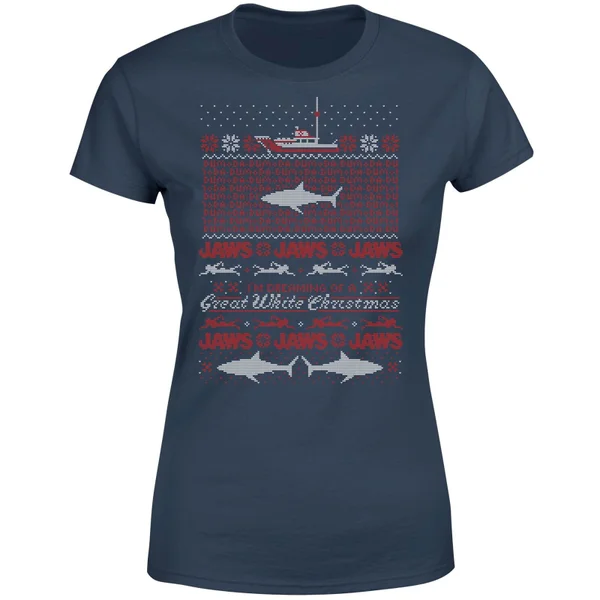 Jaws Great White Christmas Women's T-Shirt - Navy 5 Jaws Great White Christmas Women's T-Shirt - Navy - Image 5