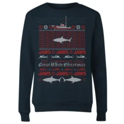Jaws Great White Christmas Women's Christmas Jumper - Navy