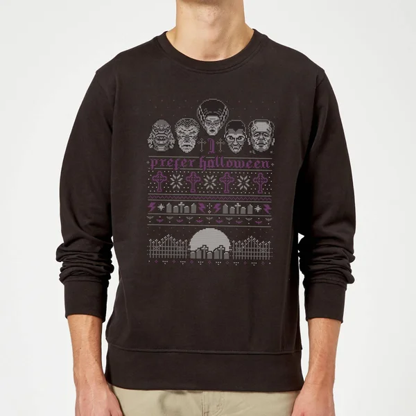 Universal Monsters I Prefer Halloween Christmas Sweatshirt - Black 1 Universal Monsters I Prefer Halloween Christmas Sweatshirt - Black