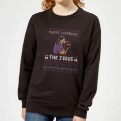 The Big Lebowski Happy Birthday The Jesus Women's Christmas Jumper - Black