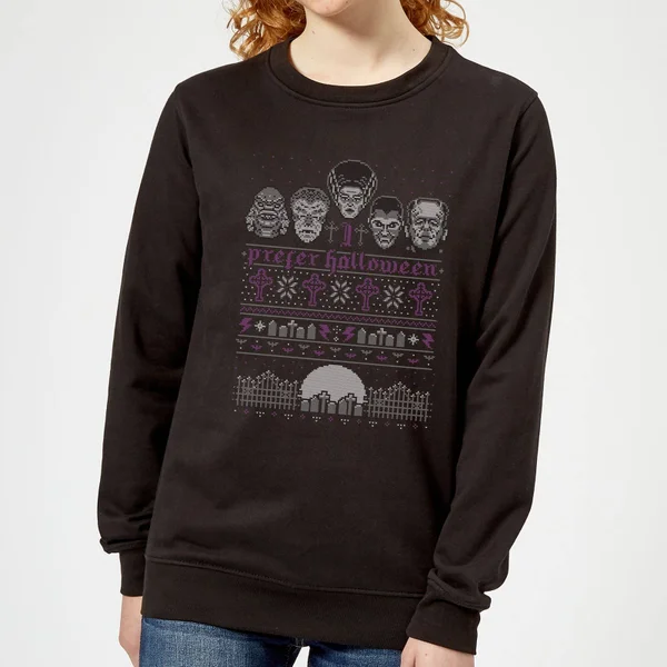 Universal Monsters I Prefer Halloween Women's Christmas Jumper - Black 1 Universal Monsters I Prefer Halloween Women's Christmas Jumper - Black