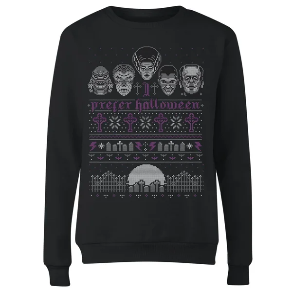 Universal Monsters I Prefer Halloween Women's Christmas Jumper - Black 4 Universal Monsters I Prefer Halloween Women's Christmas Jumper - Black - Image 4