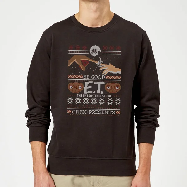 E.T. The Extra-Terrestrial Be Good Or No Presents Christmas Sweatshirt - Black 1 E.T. The Extra-Terrestrial Be Good Or No Presents Christmas Sweatshirt - Black