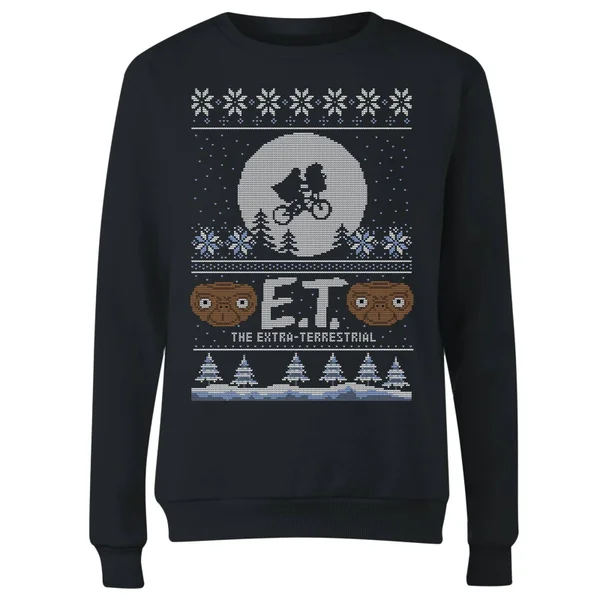 E.T. The Extra-Terrestrial Christmas Women's Christmas Jumper - Black 1 E.T. The Extra-Terrestrial Christmas Women's Christmas Jumper - Black