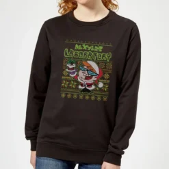 Cartoon Network Dexter's Lab Pattern Women's Christmas Sweater - Black