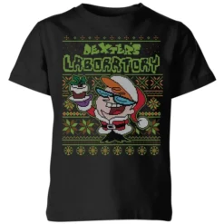 Cartoon Network Dexter's Lab Pattern Kids' Christmas T-Shirt - Black