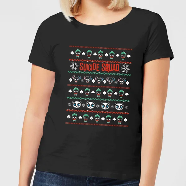 DC COMICS DC Suicide Squad Knit Pattern Women's Christmas T-Shirt - Black 1 DC COMICS DC Suicide Squad Knit Pattern Women's Christmas T-Shirt - Black