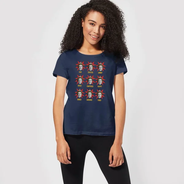Elf Faces Women's Christmas T-Shirt - Navy 3 Elf Faces Women's Christmas T-Shirt - Navy - Image 3