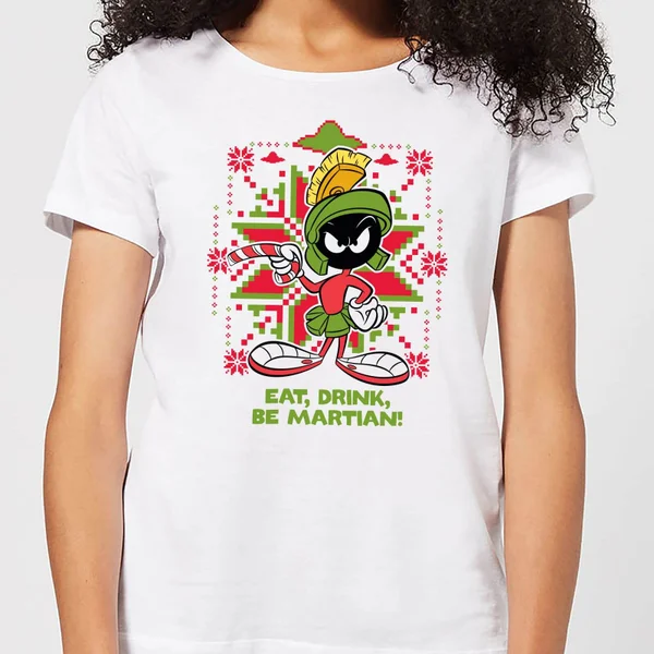 Looney Tunes Eat Drink Be Martian Women's Christmas T-Shirt - White 1 Looney Tunes Eat Drink Be Martian Women's Christmas T-Shirt - White