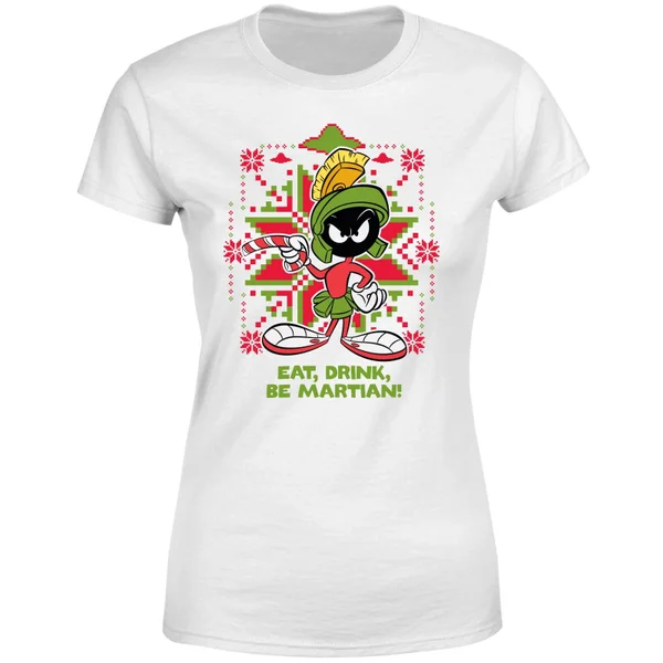 Looney Tunes Eat Drink Be Martian Women's Christmas T-Shirt - White 5 Looney Tunes Eat Drink Be Martian Women's Christmas T-Shirt - White - Image 5