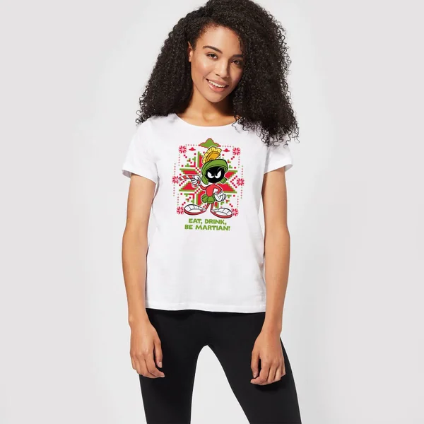 Looney Tunes Eat Drink Be Martian Women's Christmas T-Shirt - White 3 Looney Tunes Eat Drink Be Martian Women's Christmas T-Shirt - White - Image 3