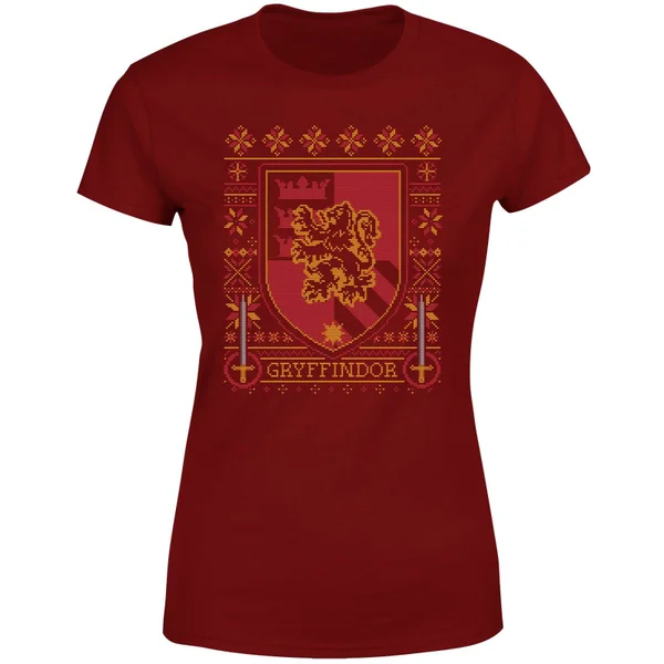 Harry Potter Gryffindor Crest Women's Christmas T-Shirt - Burgundy 5 Harry Potter Gryffindor Crest Women's Christmas T-Shirt - Burgundy - Image 5