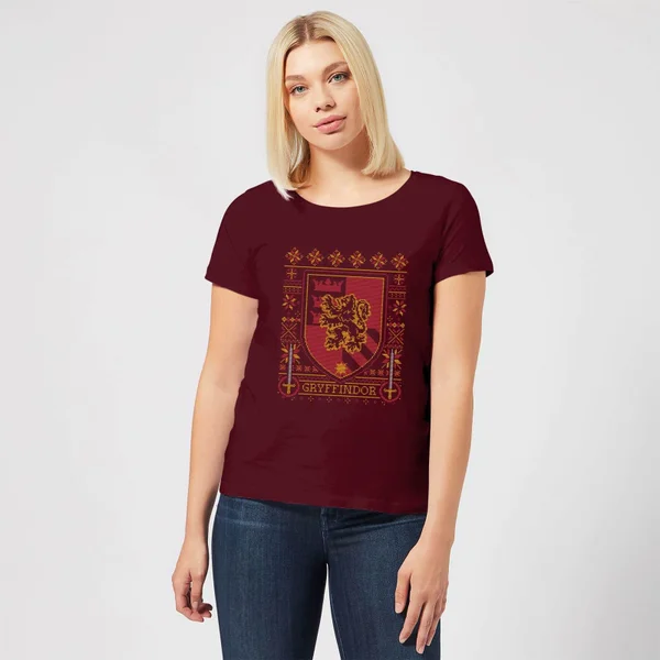 Harry Potter Gryffindor Crest Women's Christmas T-Shirt - Burgundy 3 Harry Potter Gryffindor Crest Women's Christmas T-Shirt - Burgundy - Image 3