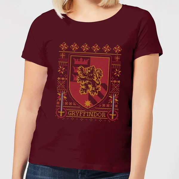 Harry Potter Gryffindor Crest Women's Christmas T-Shirt - Burgundy 1 Harry Potter Gryffindor Crest Women's Christmas T-Shirt - Burgundy
