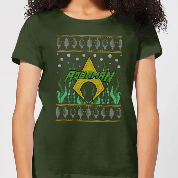 DC COMICS DC Aquaman Knit Women's Christmas T-Shirt - Forest Green 1 DC COMICS DC Aquaman Knit Women's Christmas T-Shirt - Forest Green