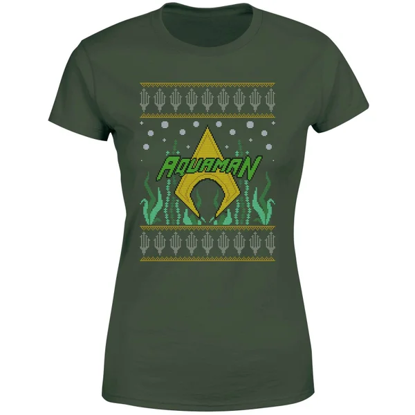 DC COMICS DC Aquaman Knit Women's Christmas T-Shirt - Forest Green 5 DC COMICS DC Aquaman Knit Women's Christmas T-Shirt - Forest Green - Image 5
