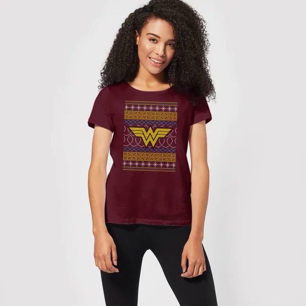 DC COMICS DC Wonder Woman Knit Women's Christmas T-Shirt - Burgundy 3 DC COMICS DC Wonder Woman Knit Women's Christmas T-Shirt - Burgundy - Image 3