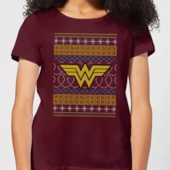 DC COMICS DC Wonder Woman Knit Women's Christmas T-Shirt - Burgundy