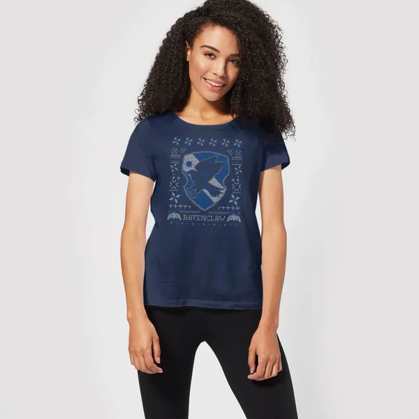 Harry Potter Ravenclaw Crest Women's Christmas T-Shirt - Navy 3 Harry Potter Ravenclaw Crest Women's Christmas T-Shirt - Navy - Image 3