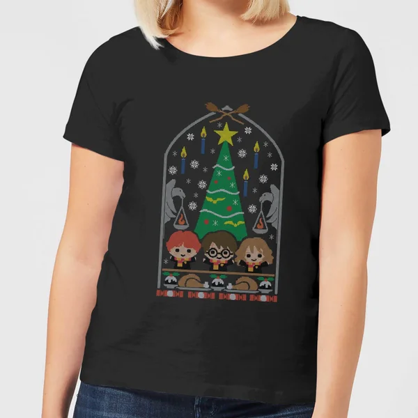 Harry Potter Hogwarts Tree Women's Christmas T-Shirt - Black 1 Harry Potter Hogwarts Tree Women's Christmas T-Shirt - Black