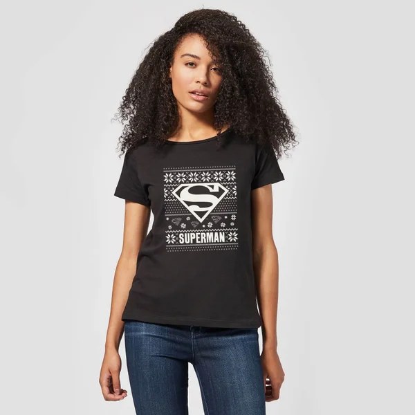 DC COMICS DC Superman Knit Pattern Women's Christmas T-Shirt - Black 3 DC COMICS DC Superman Knit Pattern Women's Christmas T-Shirt - Black - Image 3