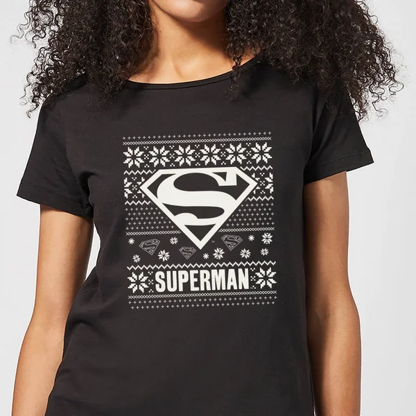DC COMICS DC Superman Knit Pattern Women's Christmas T-Shirt - Black 1 DC COMICS DC Superman Knit Pattern Women's Christmas T-Shirt - Black