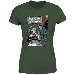 DC COMICS DC Superman Action Comics Women's Christmas T-Shirt - Forest Green -JD Looney Shop 11963593 1634627059404613