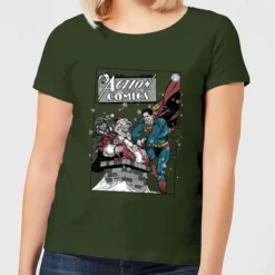 DC COMICS DC Superman Action Comics Women's Christmas T-Shirt - Forest Green