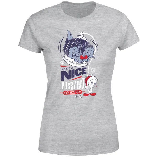 Looney Tunes Tweety Pie Pussy Cat Women's Christmas T-Shirt - Grey 5 Looney Tunes Tweety Pie Pussy Cat Women's Christmas T-Shirt - Grey - Image 5