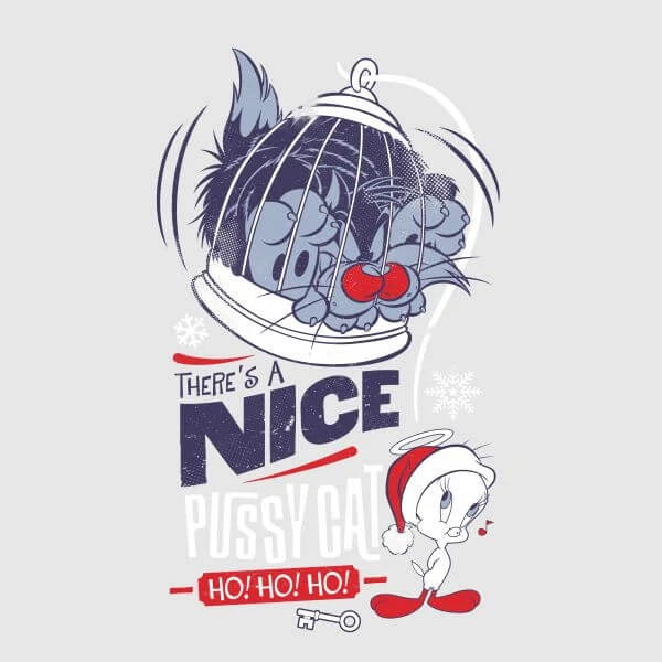 Looney Tunes Tweety Pie Pussy Cat Women's Christmas T-Shirt - Grey 2 Looney Tunes Tweety Pie Pussy Cat Women's Christmas T-Shirt - Grey - Image 2