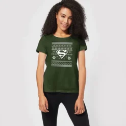 DC COMICS DC Superman Women's Christmas T-Shirt - Forest Green -JD Looney Shop 11963620 8344627060312383