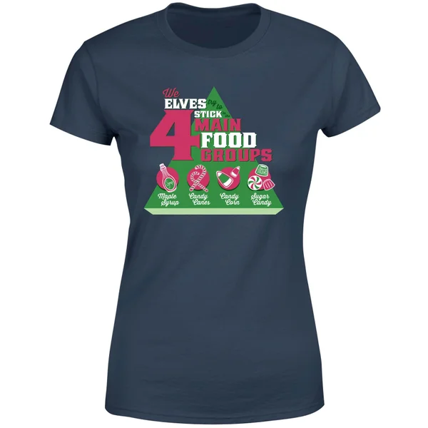 Elf Food Groups Women's Christmas T-Shirt - Navy 5 Elf Food Groups Women's Christmas T-Shirt - Navy - Image 5