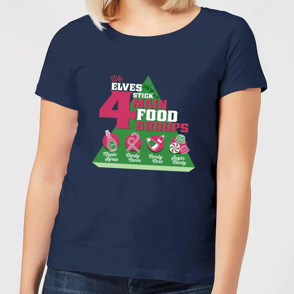 Elf Food Groups Women's Christmas T-Shirt - Navy 1 Elf Food Groups Women's Christmas T-Shirt - Navy