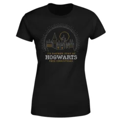 Harry Potter I'd Rather Stay At Hogwarts Women's Christmas T-Shirt - Black -JD Looney Shop 11963715 1694627064432352