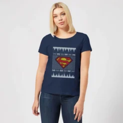 DC COMICS DC Superman Knit Women's Christmas T-Shirt - Navy -JD Looney Shop 11964093 5474627060571730