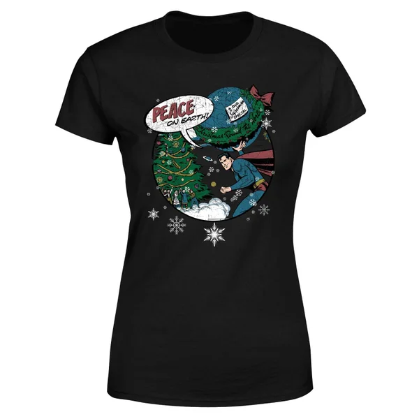 DC COMICS DC Superman Peace On Earth Women's Christmas T-Shirt - Black 5 DC COMICS DC Superman Peace On Earth Women's Christmas T-Shirt - Black - Image 5