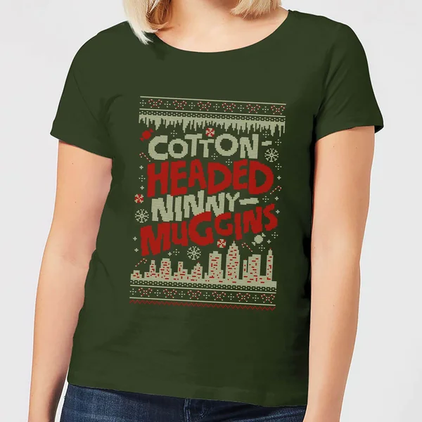 Elf Cotton-Headed-Ninny-Muggins Knit Women's Christmas T-Shirt - Forest Green 1 Elf Cotton-Headed-Ninny-Muggins Knit Women's Christmas T-Shirt - Forest Green