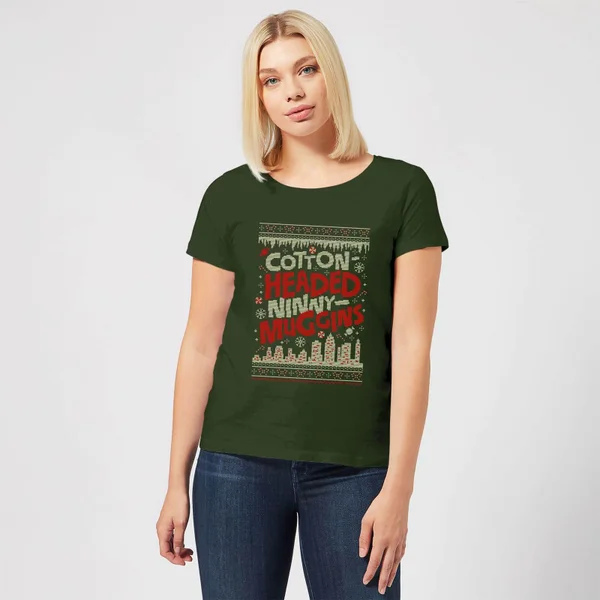 Elf Cotton-Headed-Ninny-Muggins Knit Women's Christmas T-Shirt - Forest Green 3 Elf Cotton-Headed-Ninny-Muggins Knit Women's Christmas T-Shirt - Forest Green - Image 3